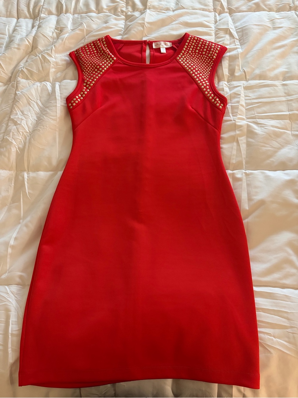 Marilyn Monroe Red Sheath Dress with Gold Stud Shoulders